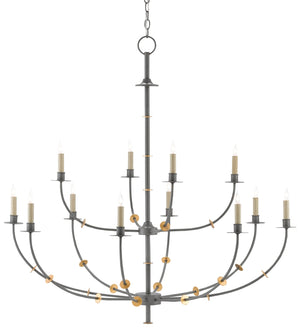 Balladier Chandelier - Elegant 12-Light Fixture in Hiroshi Gray & Gold Leaf Finish for Modern Spaces