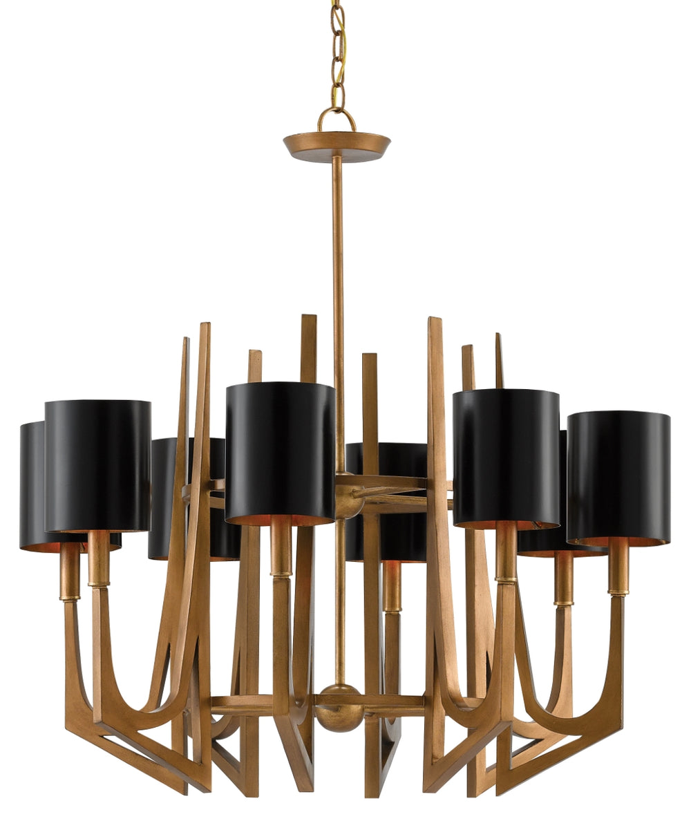 Umberto Chandelier - Elegant Brass Finish Eight-Light Design with Black Metal Shades for Any Room