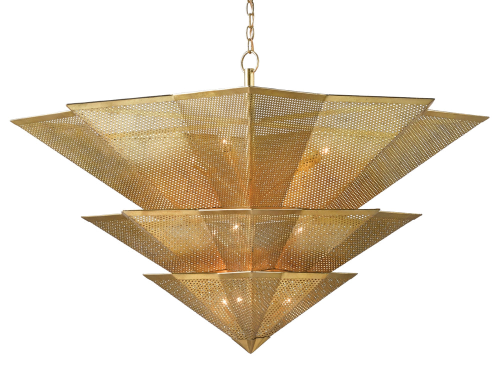 Hanway Chandelier - Antique Gold Leaf Wrought Iron Design, 30.5" Height, Perfect for Industrial Spaces