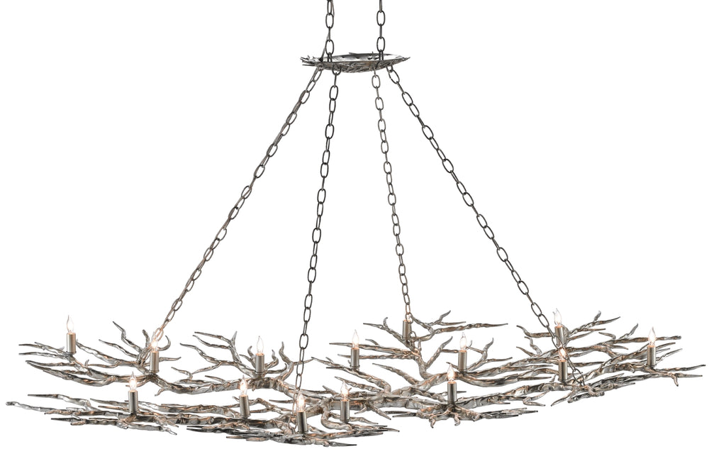 Rainforest Silver Chandelier - Luxurious 14-Light Fixture in Hand-Forged Iron, Adjustable Height Design