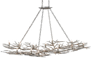 Rainforest Silver Chandelier - Luxurious 14-Light Fixture in Hand-Forged Iron, Adjustable Height Design