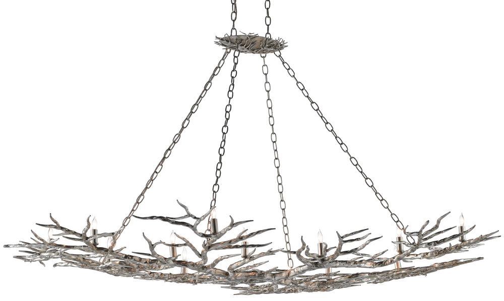 Rainforest Silver Chandelier - Luxurious 14-Light Fixture in Hand-Forged Iron, Adjustable Height Design