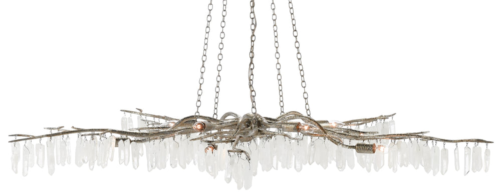 Forest Light Silver Chandelier - Stunning Quartz Crystal Elegance in Textured Silver Finish, 10 Lights