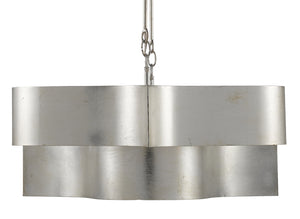 Grand Lotus Silver Oval Chandelier - Elegant Wrought Iron Design with Antique Silver Leaf Finish