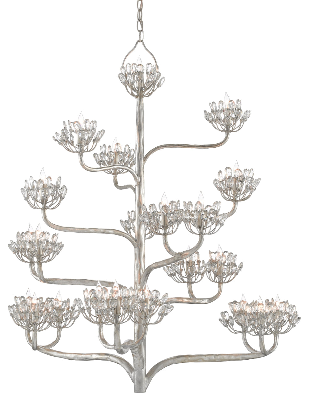 Agave Americana Silver Chandelier - Stunning 22-Light Fixture with Crystal Accents for Elegant Spaces