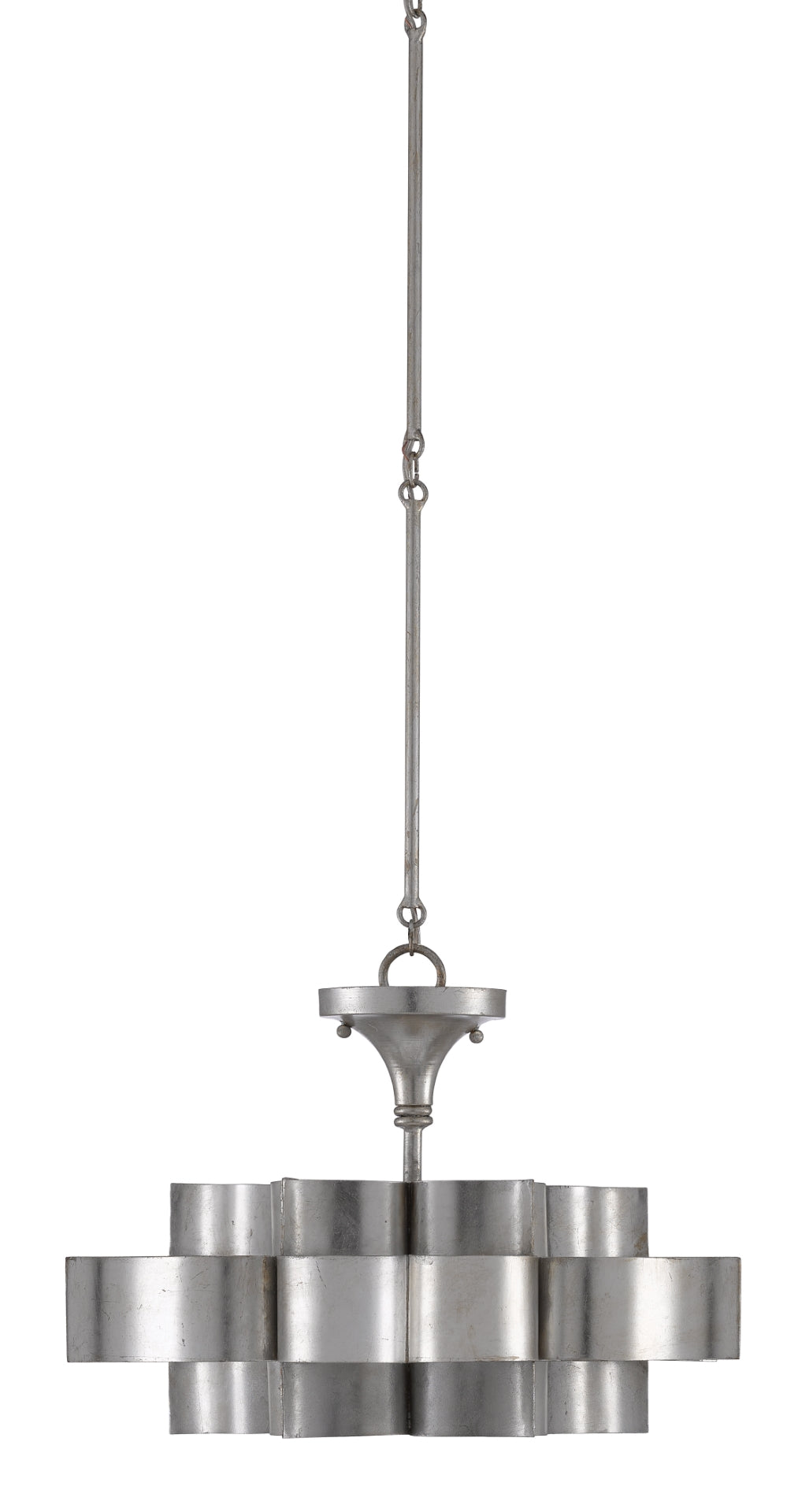 Grand Lotus Silver Small Chandelier - Elegant Wrought Iron Design with Adjustable Height & Antique Finish