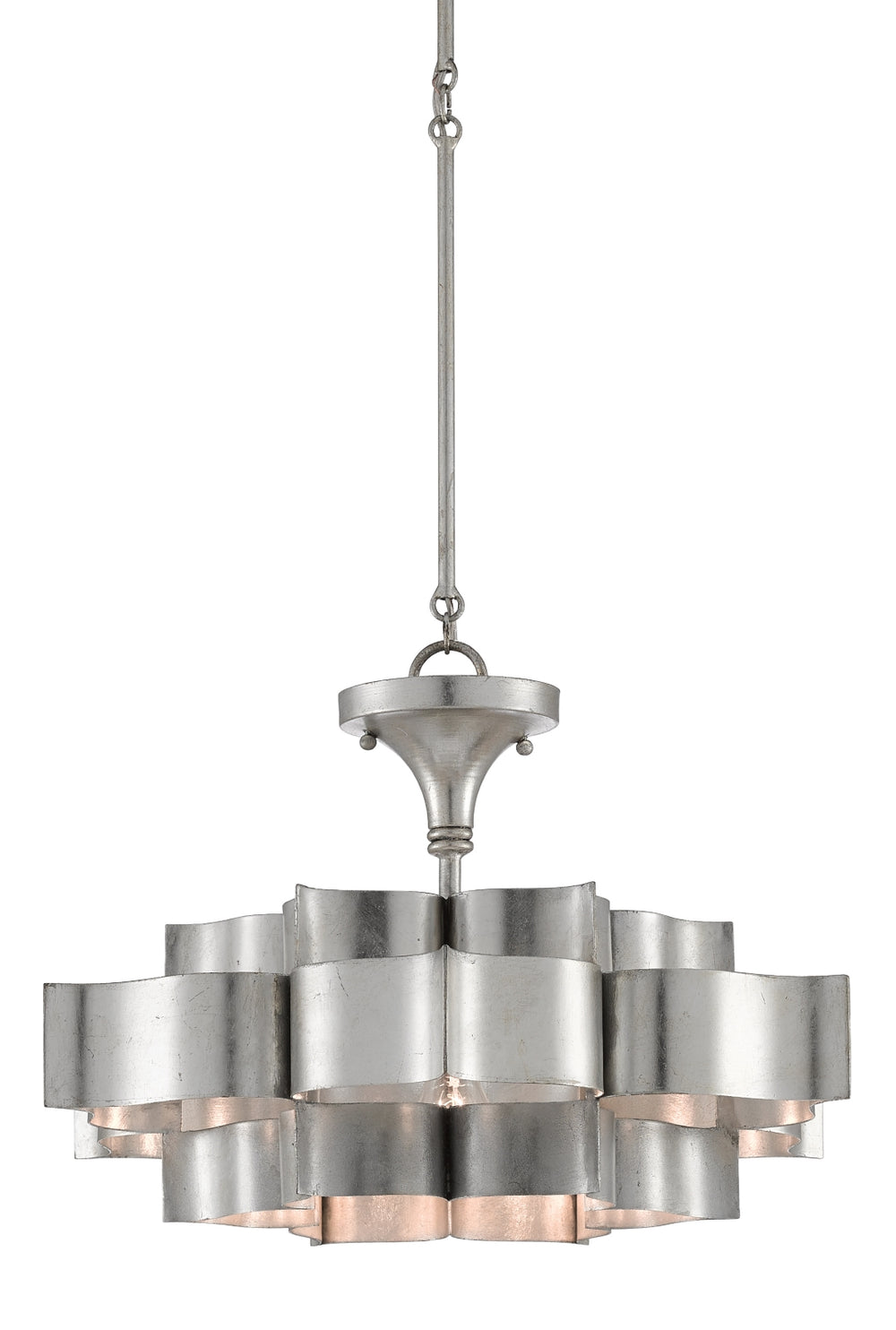 Grand Lotus Silver Small Chandelier - Elegant Wrought Iron Design with Adjustable Height & Antique Finish