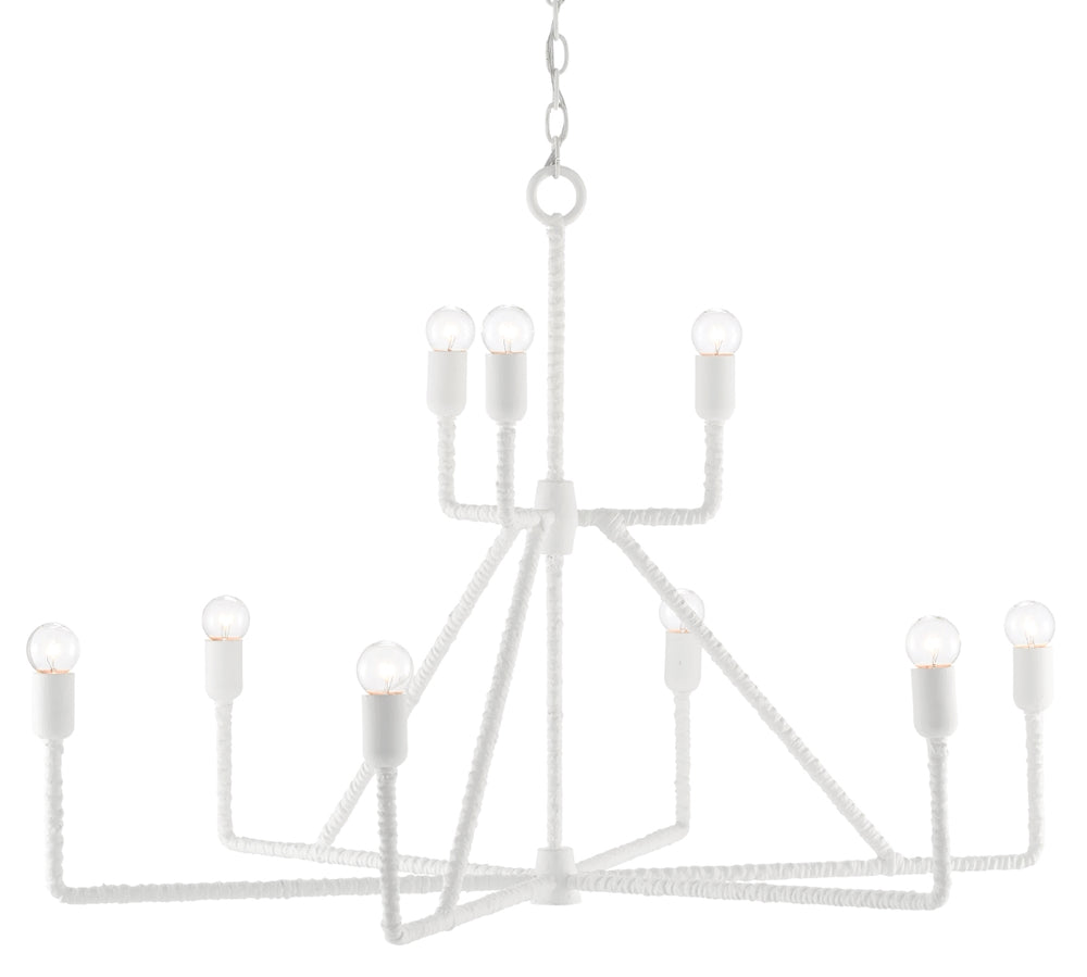 Trilling Chandelier - Contemporary Gesso White Design with Wrought Iron & Rattan for Elegant Spaces