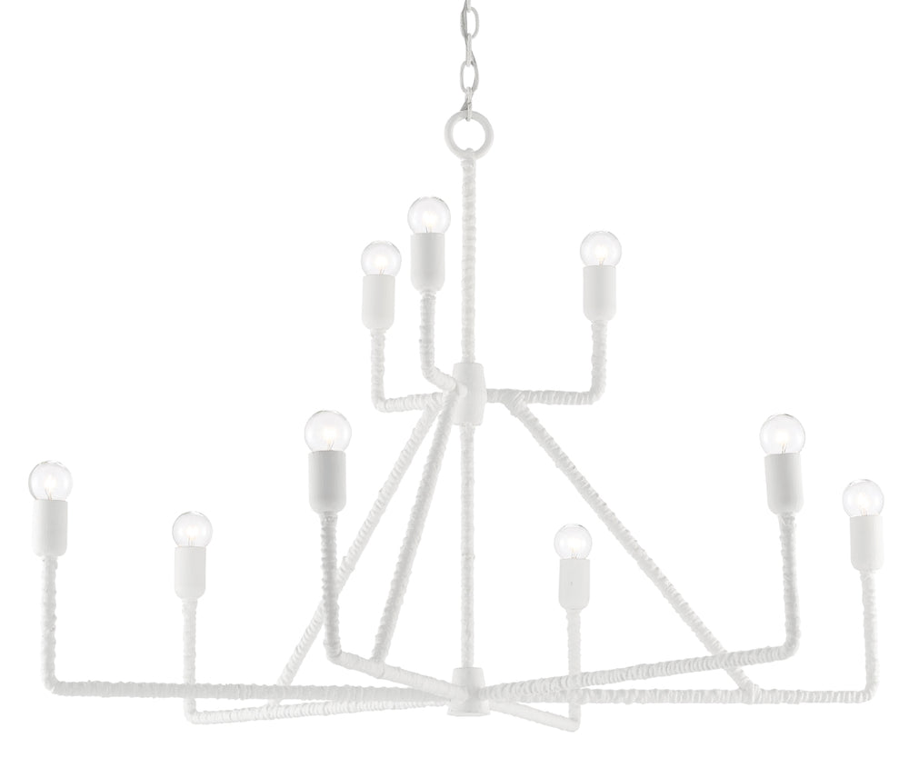 Trilling Chandelier - Contemporary Gesso White Design with Wrought Iron & Rattan for Elegant Spaces