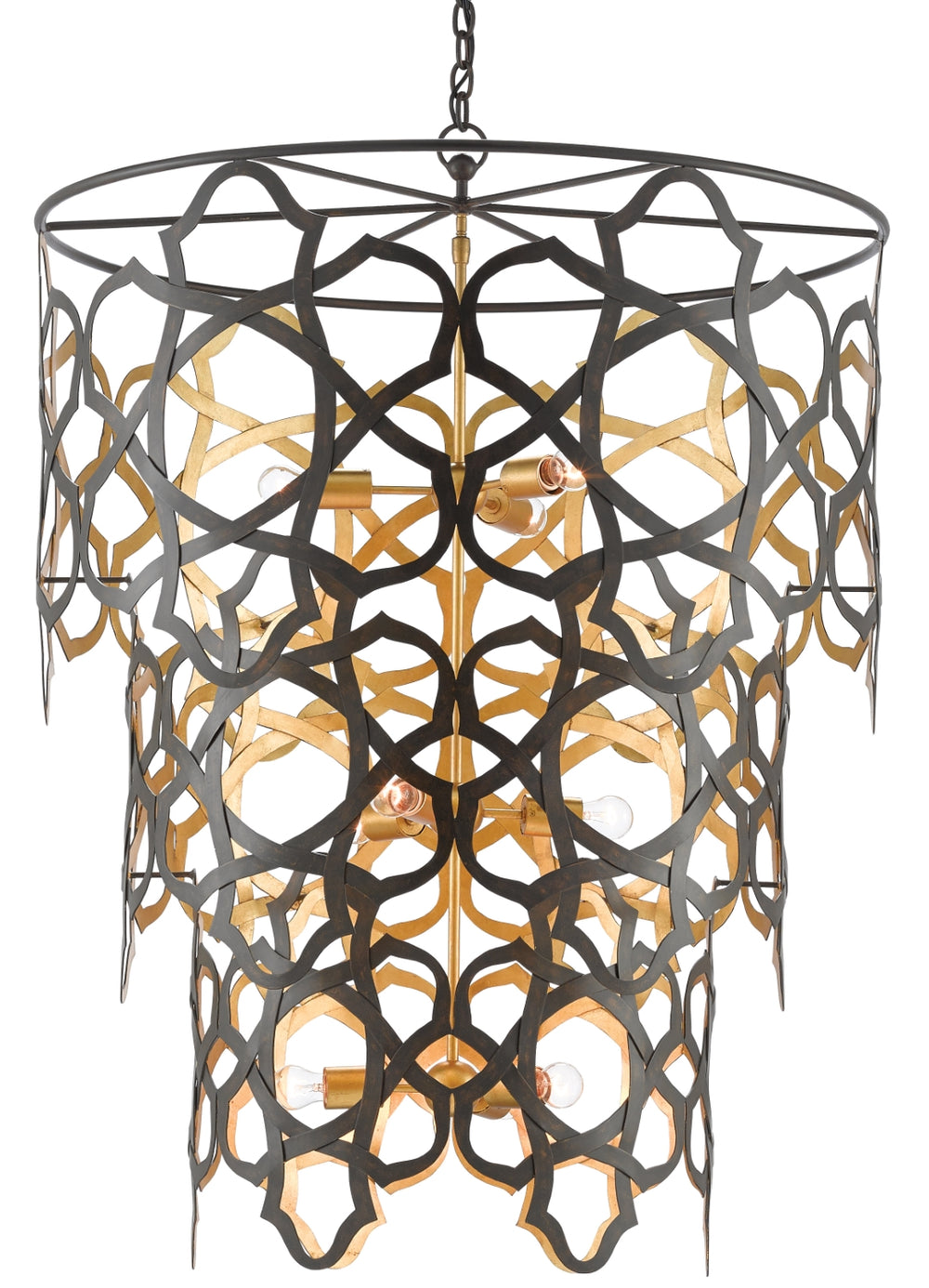 Mauresque Chandelier - Elegant Wrought Iron Design with Floral Pattern and Stunning Gold Leaf Finish