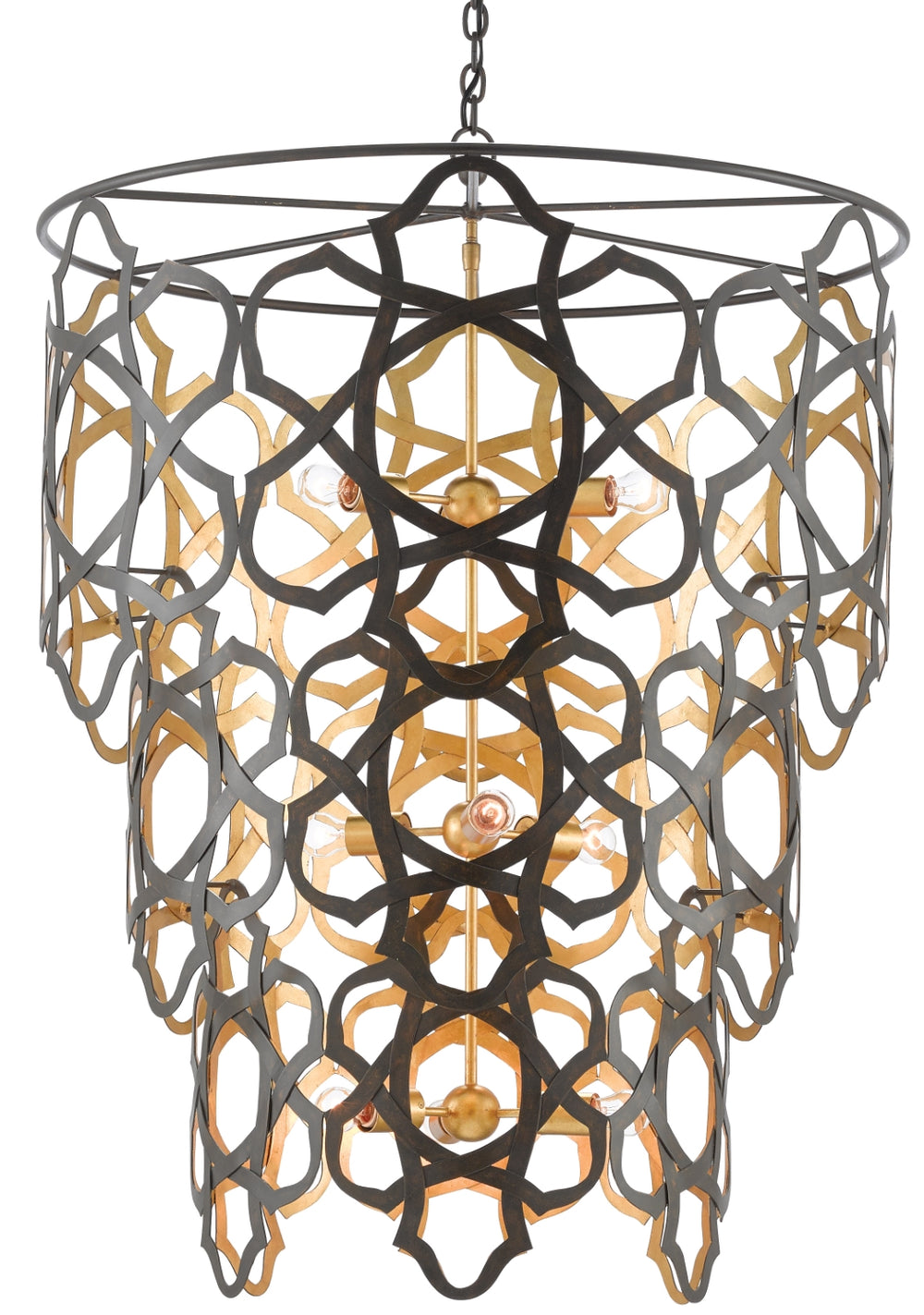 Mauresque Chandelier - Elegant Wrought Iron Design with Floral Pattern and Stunning Gold Leaf Finish