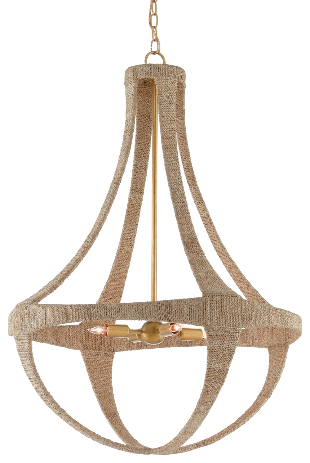 Ibiza Chandelier: Artisan-Wrapped Abacá Rope with Gold Leaf Finish - Elegant Nautical Lighting Fixture