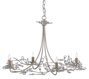 Quantum Chandelier - Elegant Silver Leaf Design with Blown Glass Balls & Adjustable Height Options