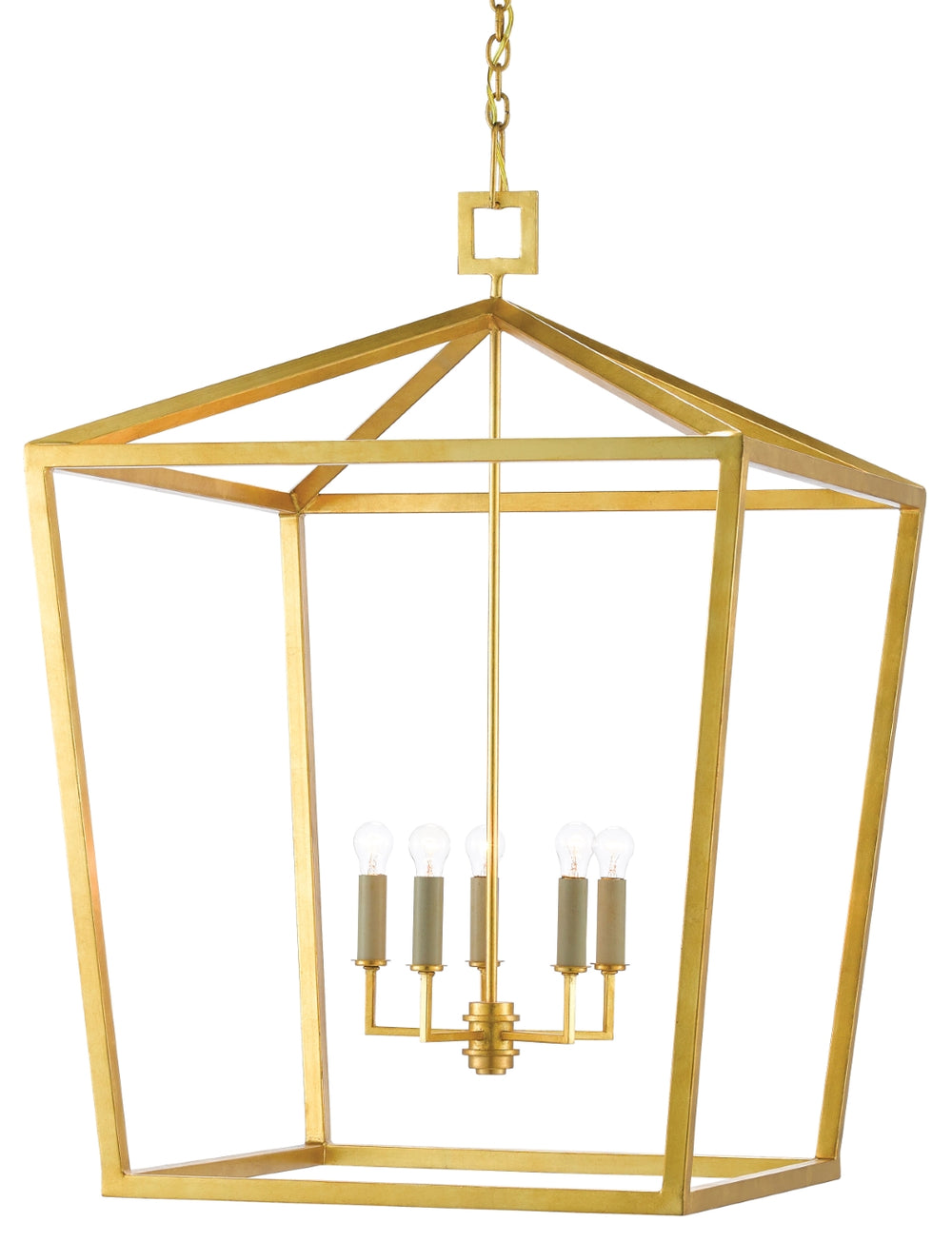 Denison Gold Grande Lantern - Elegant Hammered Wrought Iron Fixture with Contemporary Gold Finish