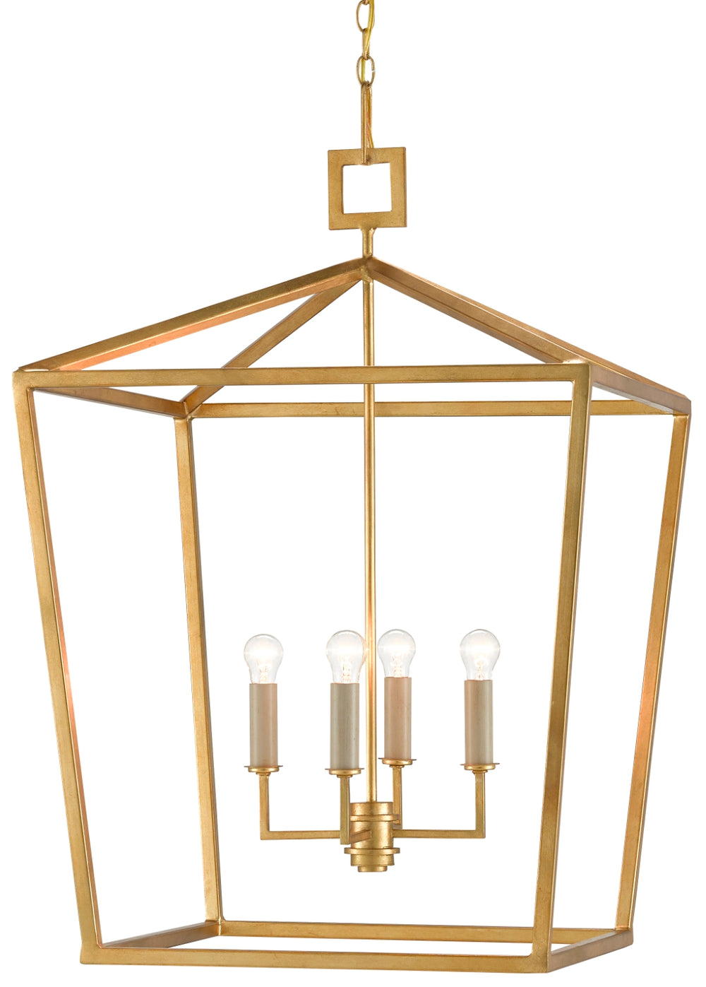 Denison Gold Large Lantern - Contemporary Hammered Wrought Iron Fixture for Stylish Lighting Decor