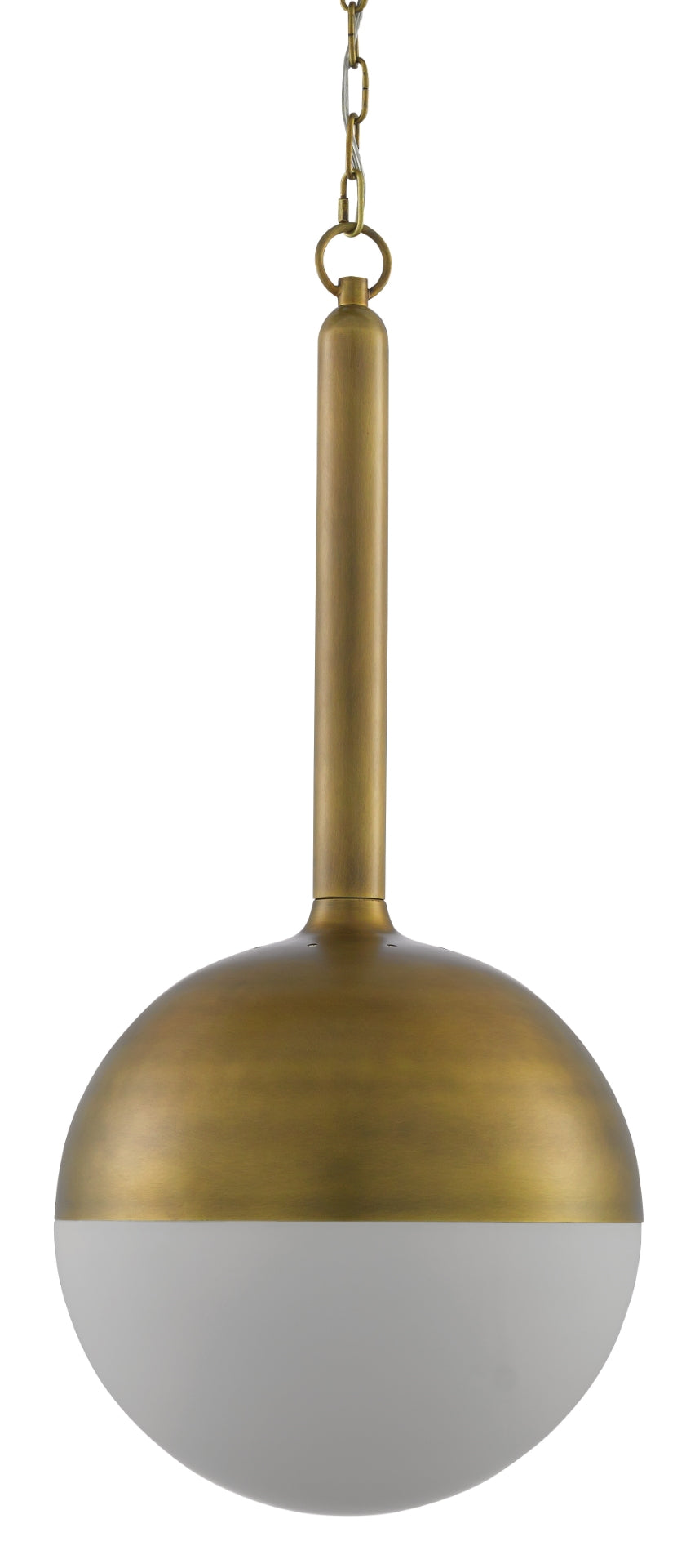 Moonward Pendant Light - Elegant Antique Brass & Opaque White Glass Fixture for Soft Ambient Glow