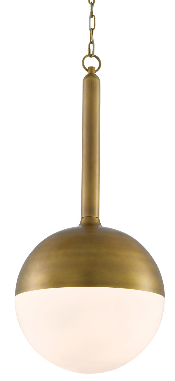 Moonward Pendant Light - Elegant Antique Brass & Opaque White Glass Fixture for Soft Ambient Glow