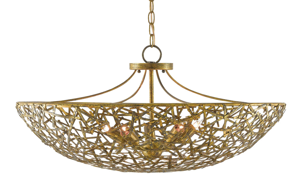 Confetti Bowl Chandelier - Stunning Hand-Rubbed Gold Leaf Design, Wrought Iron Craftsmanship, 60W Bulb