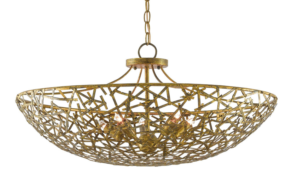 Confetti Bowl Chandelier - Stunning Hand-Rubbed Gold Leaf Design, Wrought Iron Craftsmanship, 60W Bulb