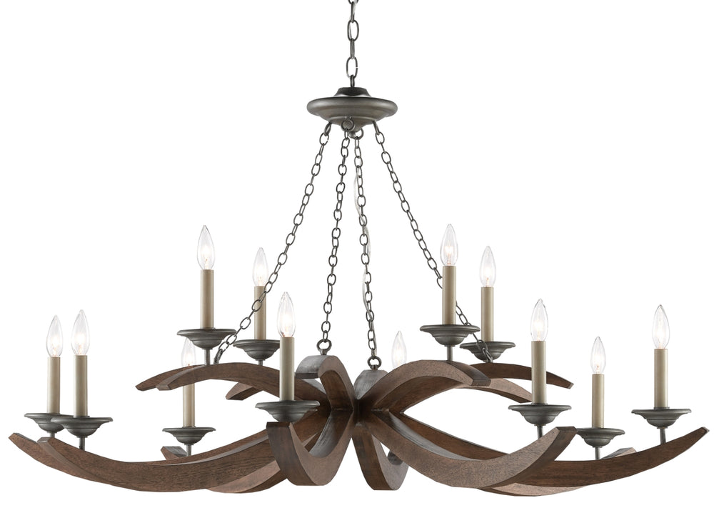 Whitlow Chandelier - Elegant Wrought Iron & Wood Design in Burnt Wood and Antique Galvanized Finish