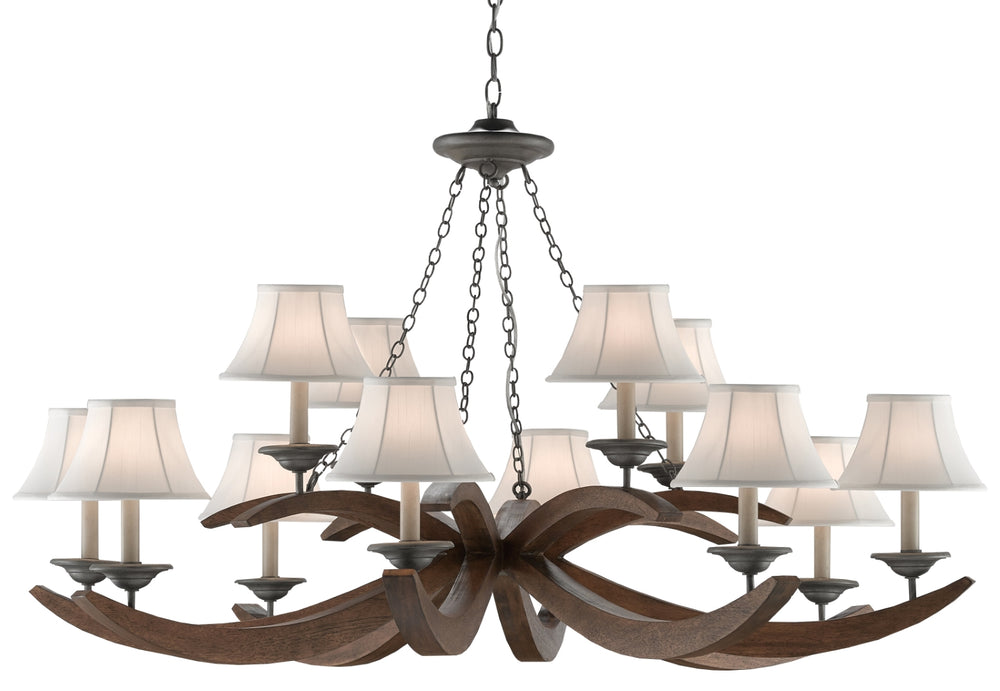 Whitlow Chandelier - Elegant Wrought Iron & Wood Design in Burnt Wood and Antique Galvanized Finish