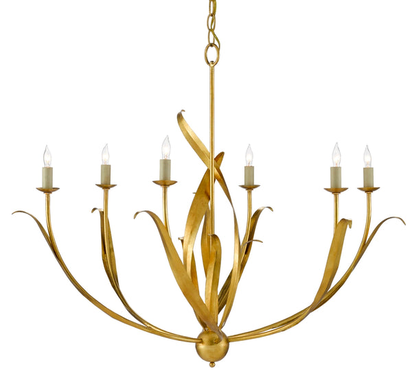 Menefee Chandelier - Elegant Antique Gold Leaf Design with Adjustable Height & Wrought Iron Swirls