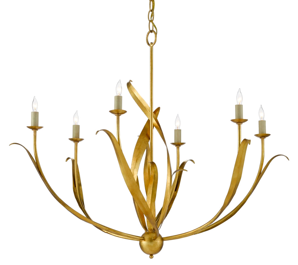 Menefee Chandelier - Elegant Antique Gold Leaf Design with Adjustable Height & Wrought Iron Swirls