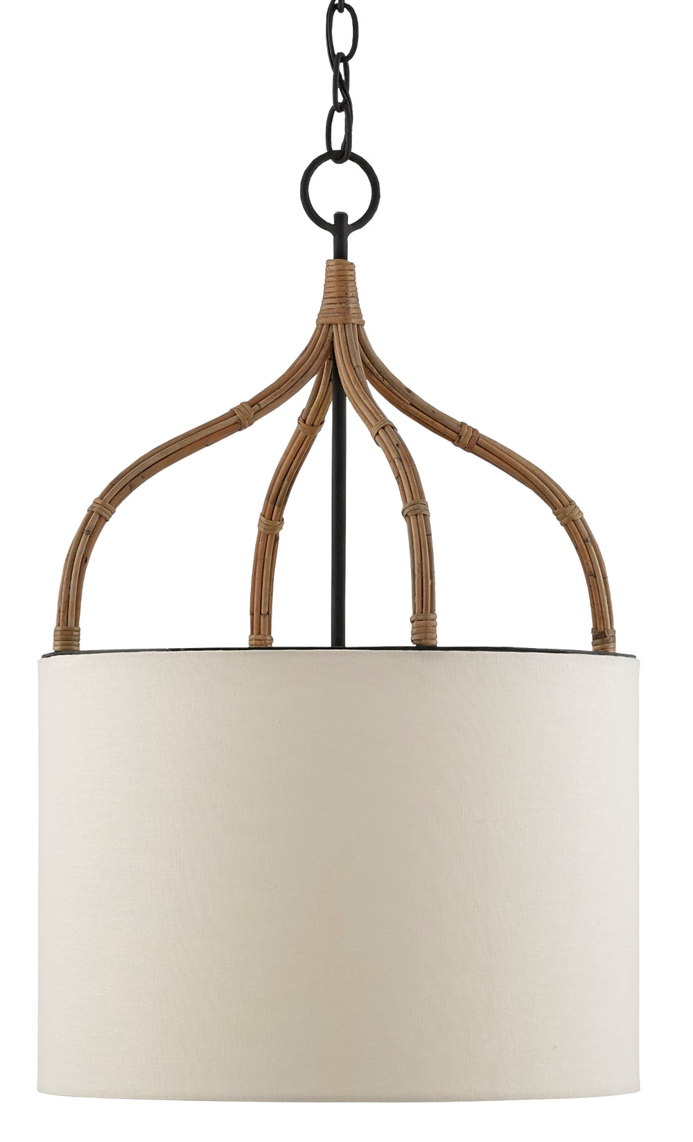 Dunning Pendant: Elegant Wrought Iron Chandelier with Adjustable Height & Off-White Eggshell Shade