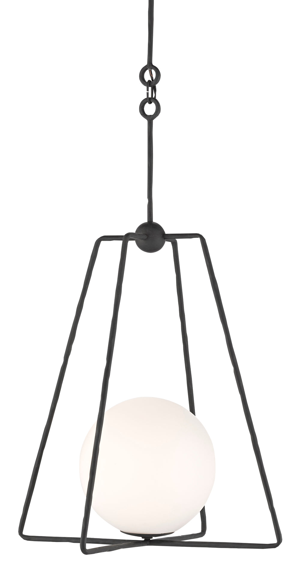 Stansell Pendant Light - Antique Bronze Wrought Iron with White Glass Globe, Adjustable Height Design