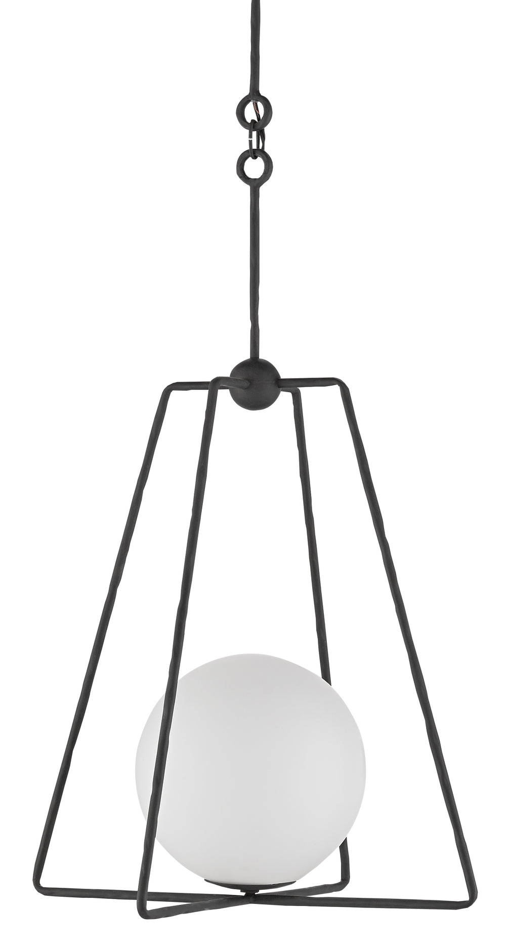 Stansell Pendant Light - Antique Bronze Wrought Iron with White Glass Globe, Adjustable Height Design