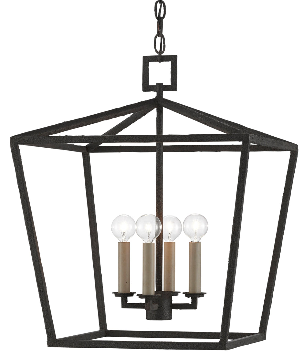 Denison Black Medium Lantern - Stylish Hammered Wrought Iron Fixture with Adjustable Height Design