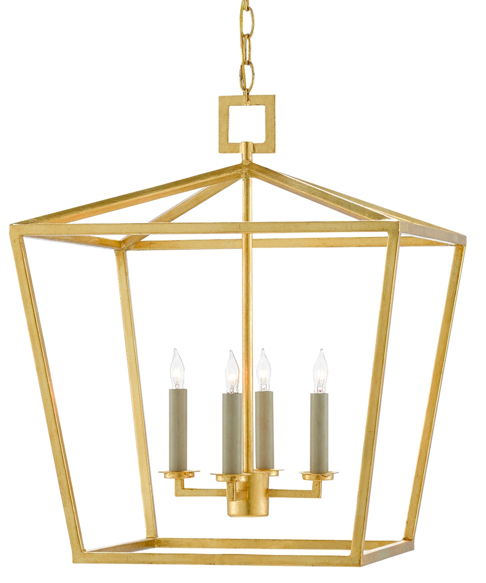 Denison Gold Medium Lantern - Elegant Hammered Wrought Iron Light Fixture with Adjustable Height