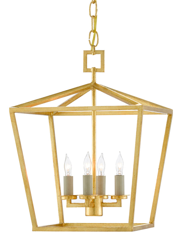 Denison Gold Small Lantern - Elegant Hammered Wrought-Iron Fixture with Contemporary Gold Leaf Finish