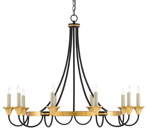 Hanlon Chandelier - Elegant Black and Gold Lighting Fixture, Adjustable Height for Modern Spaces