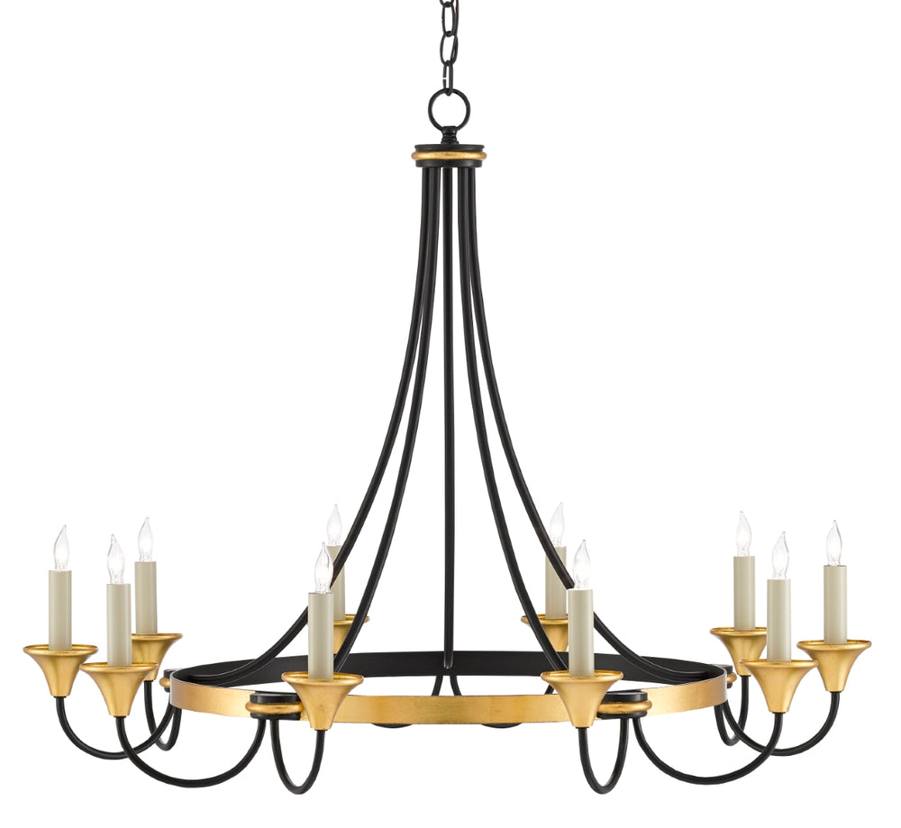 Hanlon Chandelier - Elegant Black and Gold Lighting Fixture, Adjustable Height for Modern Spaces