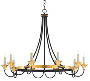Hanlon Chandelier - Elegant Black and Gold Lighting Fixture, Adjustable Height for Modern Spaces