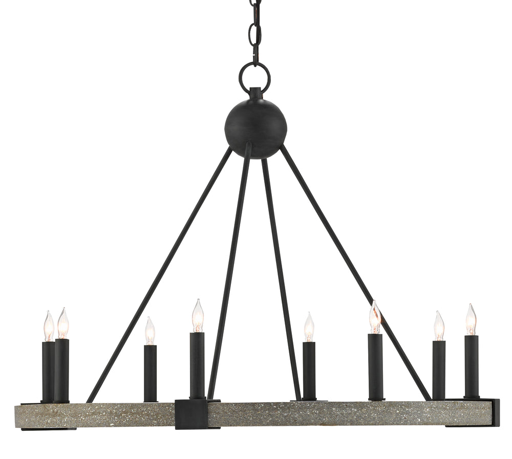 Burgos Chandelier: Industrial Antique Black & Polished Concrete Design, Adjustable Height, Elegant Lighting