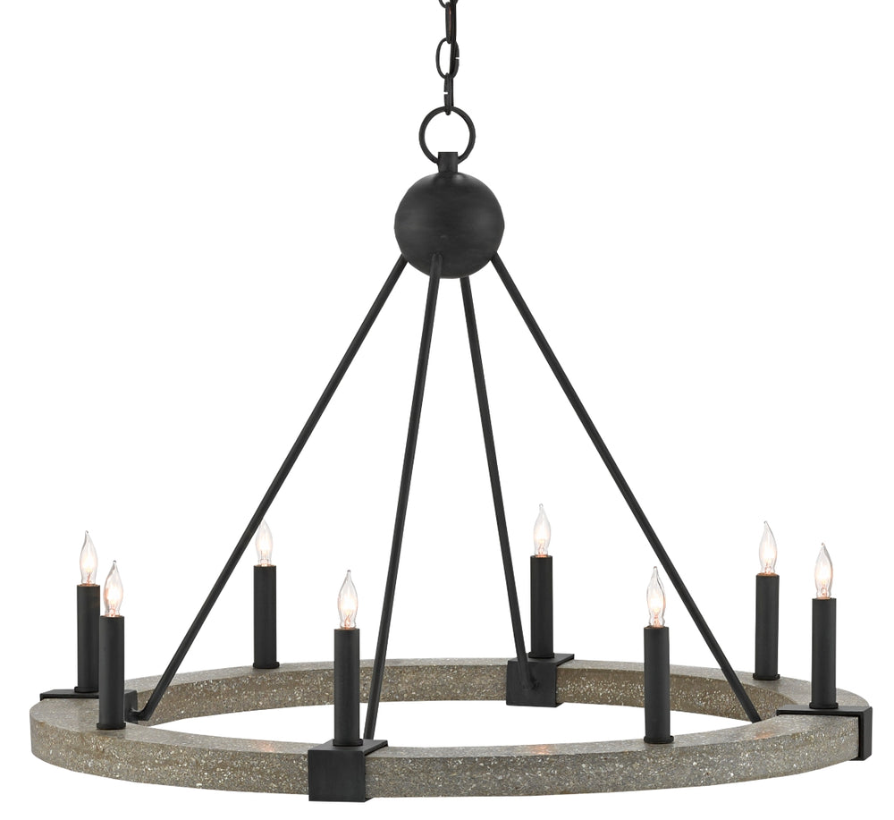 Burgos Chandelier: Industrial Antique Black & Polished Concrete Design, Adjustable Height, Elegant Lighting