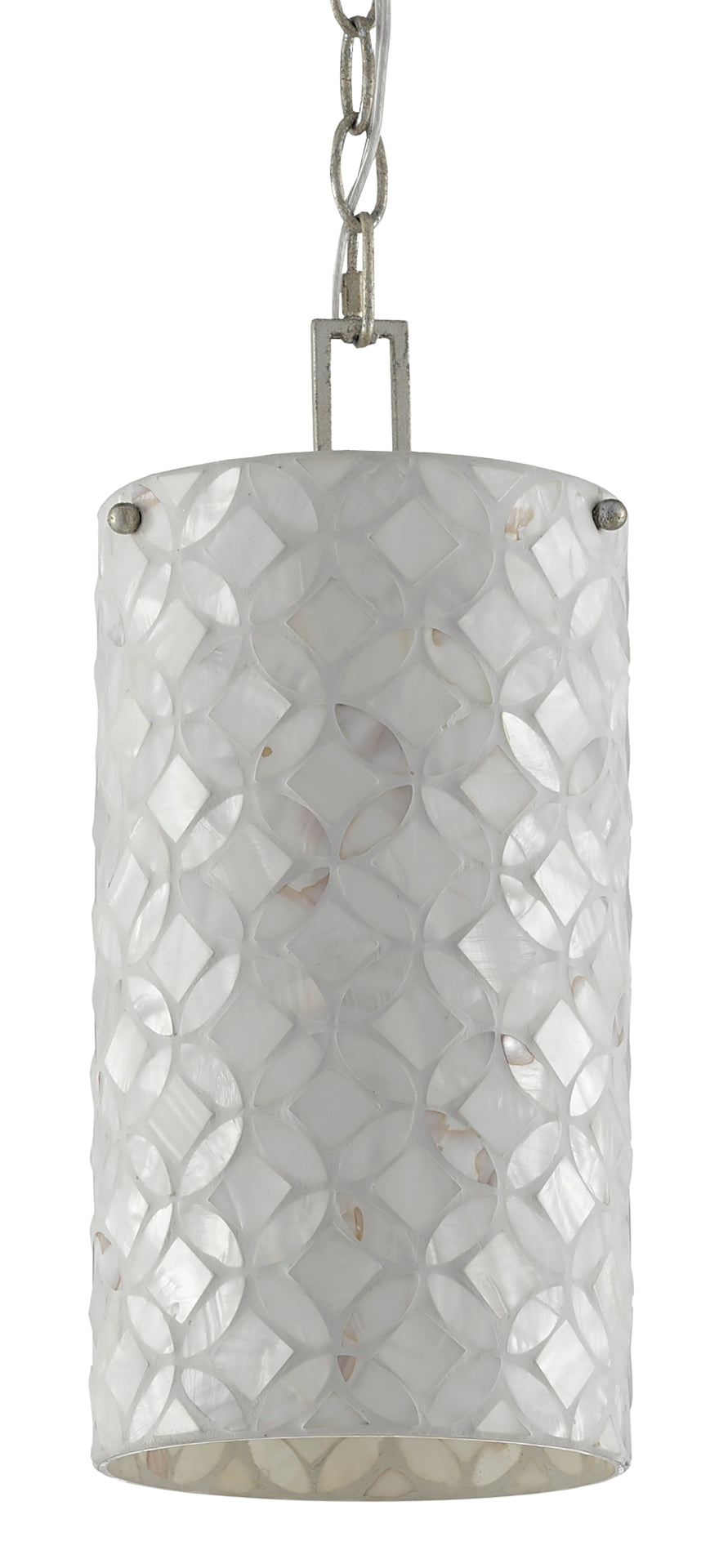 Ellison Pendant Light - Elegant Mother of Pearl Design with Antique Silver Leaf Finish & Adjustable Height