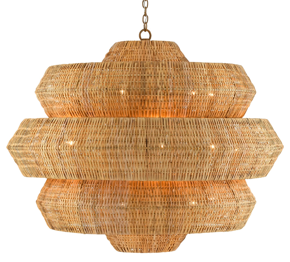 Antibes Grande Chandelier - Artisan-Woven Rattan & Wrought Iron Lighting Fixture with Adjustable Height