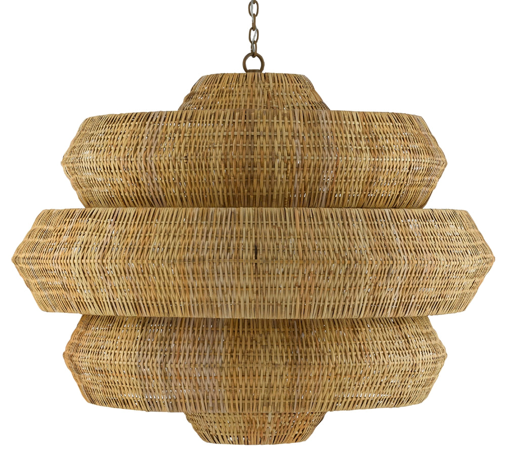 Antibes Grande Chandelier - Artisan-Woven Rattan & Wrought Iron Lighting Fixture with Adjustable Height