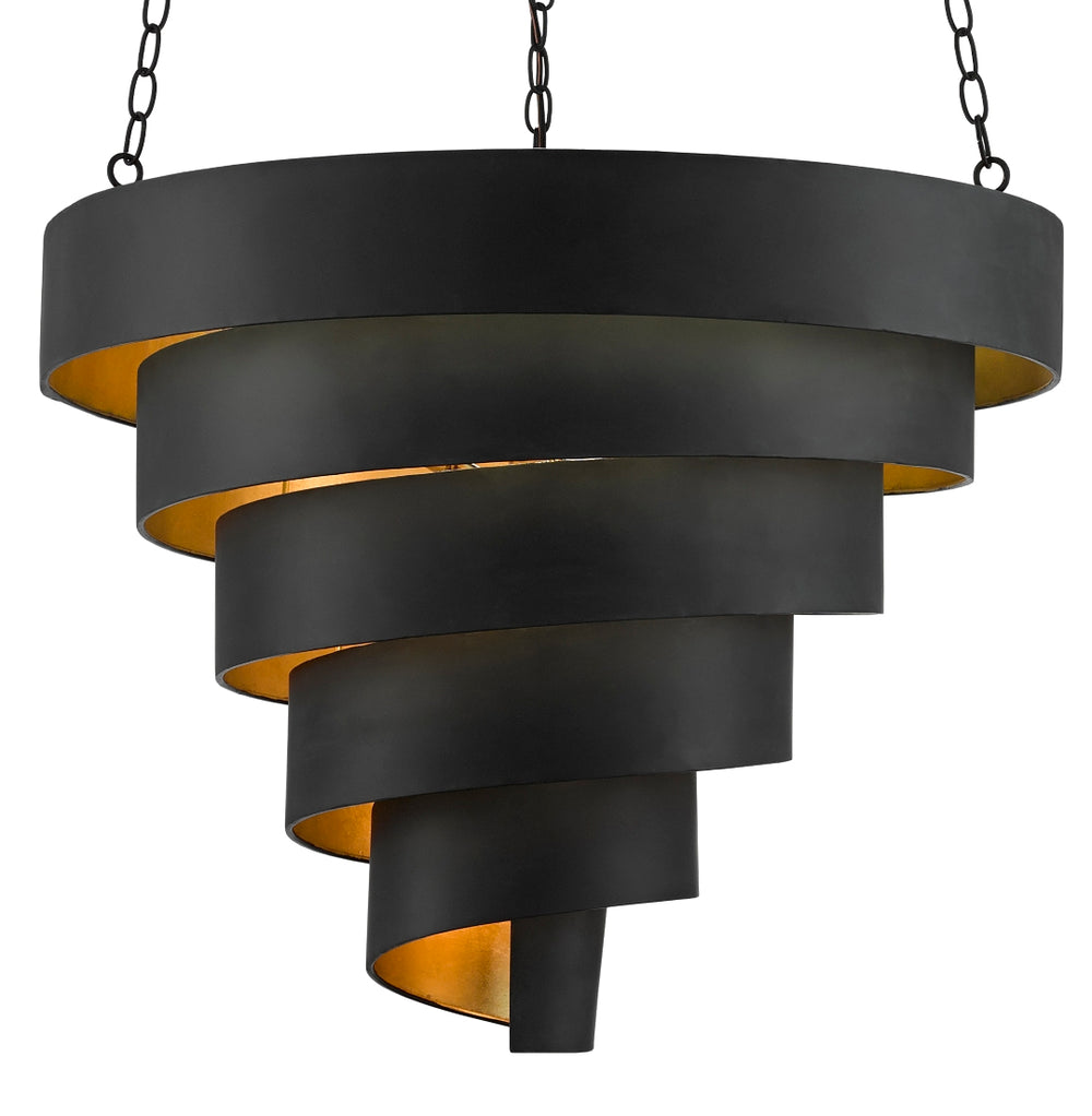 Chiffonade Large Pendant - Elegant Wrought Iron Light Fixture with Antique Black & Gold Finish Design