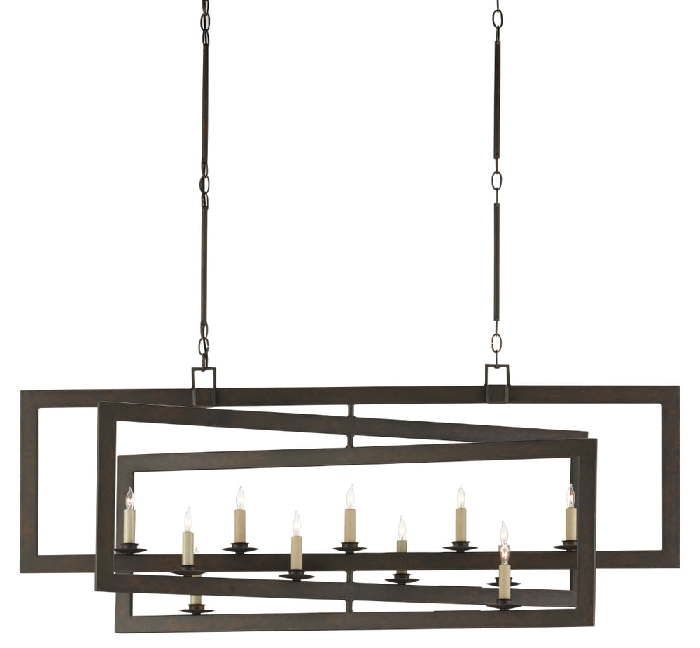 Middleton Bronze Rectangular Chandelier - Elegant Wrought Iron Design, Adjustable Height & Warm Finish