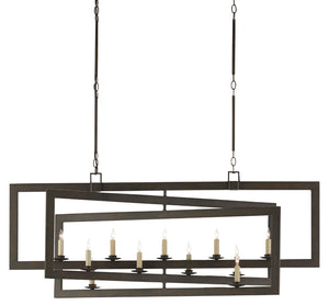 Middleton Bronze Rectangular Chandelier - Elegant Wrought Iron Design, Adjustable Height & Warm Finish