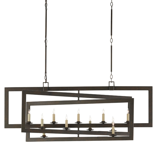 Middleton Bronze Rectangular Chandelier - Elegant Wrought Iron Design, Adjustable Height & Warm Finish