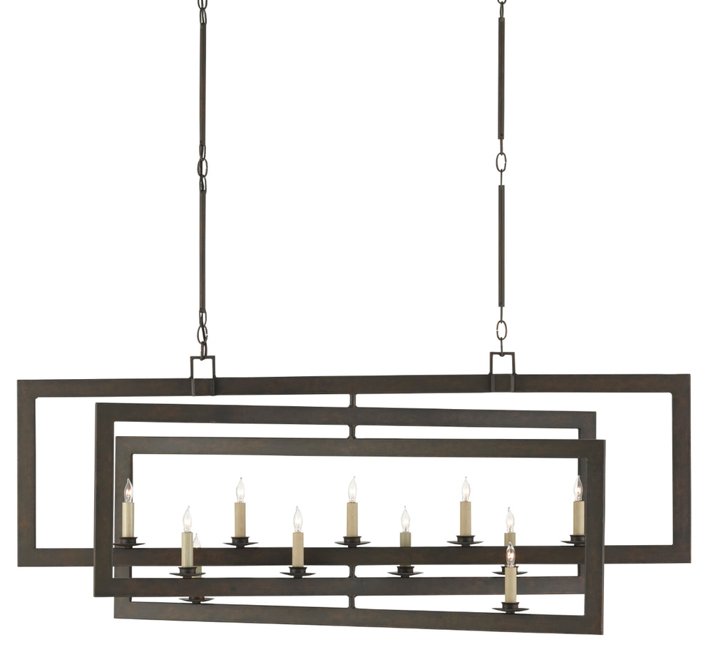 Middleton Bronze Rectangular Chandelier - Elegant Wrought Iron Design, Adjustable Height & Warm Finish