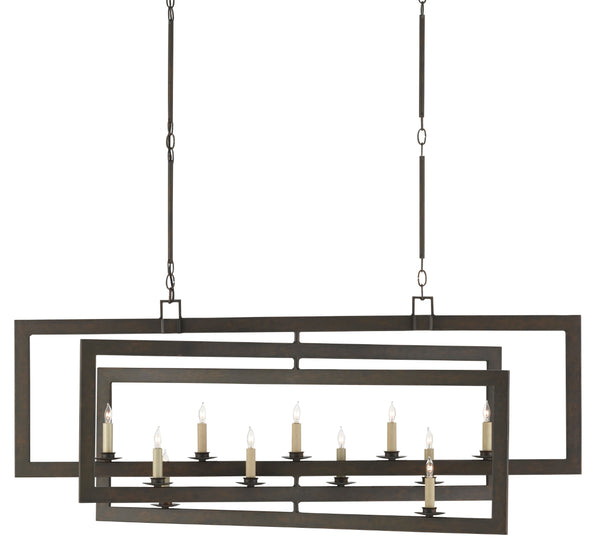 Middleton Bronze Rectangular Chandelier - Elegant Wrought Iron Design, Adjustable Height & Warm Finish