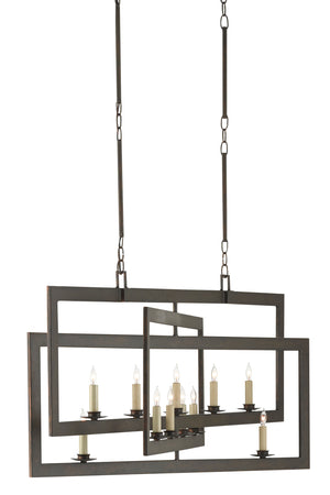 Middleton Bronze Rectangular Chandelier - Elegant Wrought Iron Design, Adjustable Height & Warm Finish