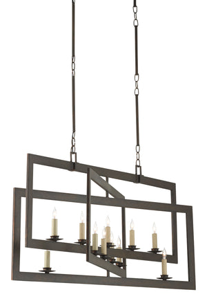Middleton Bronze Rectangular Chandelier - Elegant Wrought Iron Design, Adjustable Height & Warm Finish