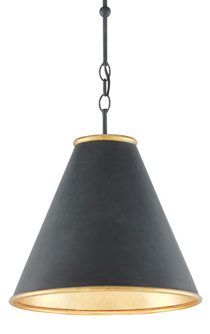 Pierrepont Black Small Pendant Light - Elegant Wrought Iron Fixture with Gold Leaf Interior Finish